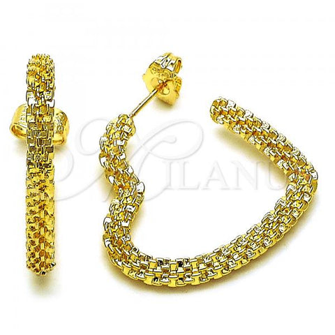 Oro Laminado Stud Earring, Gold Filled Style Heart Design, Diamond Cutting Finish, Golden Finish, 02.195.0175