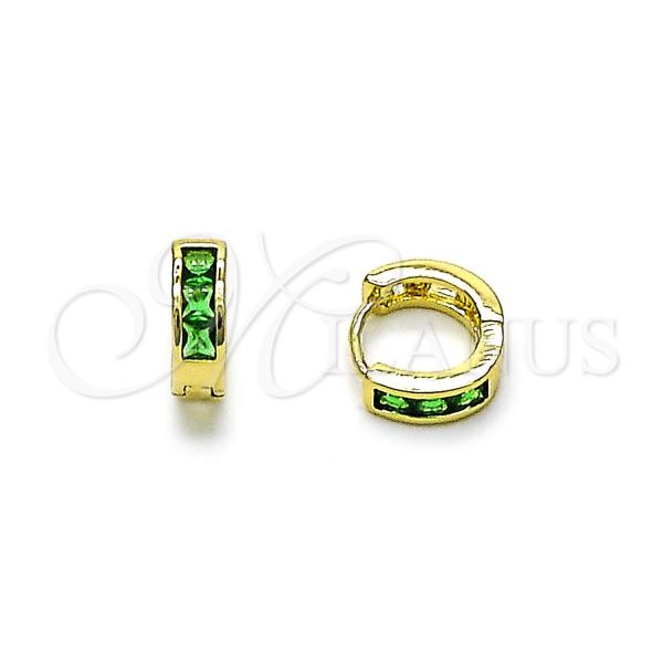 Oro Laminado Huggie Hoop, Gold Filled Style with Green Cubic Zirconia, Polished, Golden Finish, 02.213.0801.12