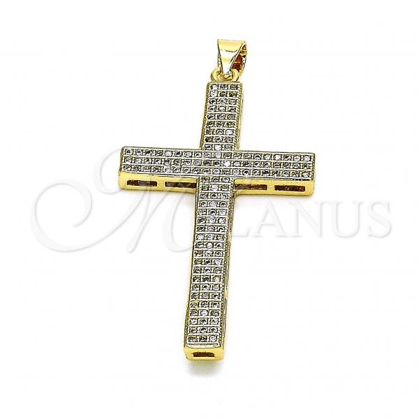 Oro Laminado Religious Pendant, Gold Filled Style Cross Design, with White Micro Pave, Polished, Golden Finish, 05.102.0041