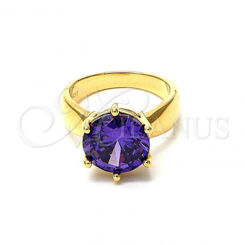 Oro Laminado Multi Stone Ring, Gold Filled Style Solitaire Design, with Amethyst Crystal, Polished, Golden Finish, 5.177.053.09 (Size 9)