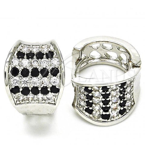 Rhodium Plated Huggie Hoop, with Black and White Cubic Zirconia, Polished, Rhodium Finish, 02.217.0068.5.15