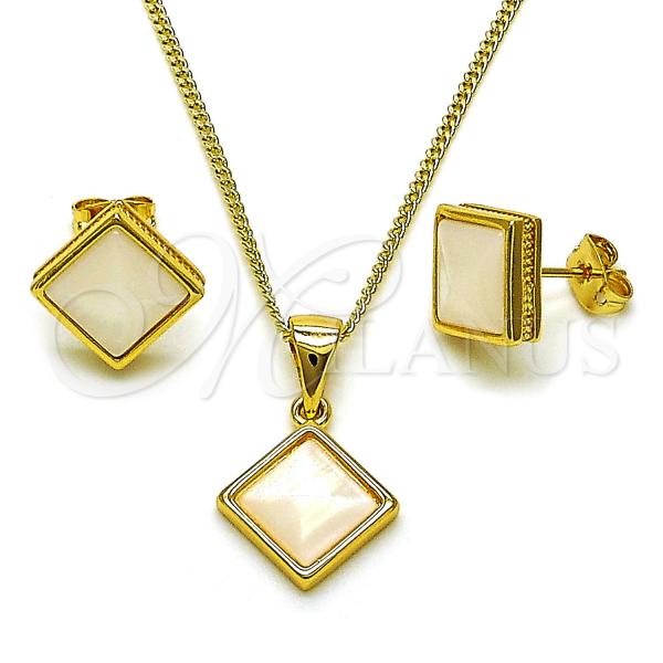 Oro Laminado Earring and Pendant Adult Set, Gold Filled Style with Ivory Opal, Polished, Golden Finish, 10.342.0208