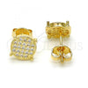Oro Laminado Stud Earring, Gold Filled Style with White Micro Pave, Polished, Golden Finish, 02.156.0001