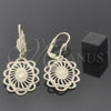 Oro Laminado Dangle Earring, Gold Filled Style Sun Design, Diamond Cutting Finish, Golden Finish, 5.111.012