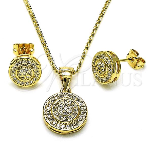 Oro Laminado Earring and Pendant Adult Set, Gold Filled Style with White Micro Pave, Polished, Golden Finish, 10.342.0143