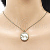 Oro Laminado Fancy Pendant, Gold Filled Style Mom and Heart Design, with Ivory Mother of Pearl and White Cubic Zirconia, Polished, Golden Finish, 05.423.0003
