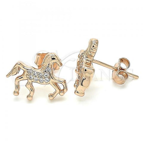 Sterling Silver Stud Earring, Horse Design, with White Micro Pave, Polished, Rose Gold Finish, 02.336.0069.1