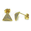 Oro Laminado Stud Earring, Gold Filled Style with White Micro Pave, Polished, Golden Finish, 02.94.0100