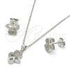 Sterling Silver Earring and Pendant Adult Set, Heart and Teardrop Design, with White Micro Pave, Polished, Rhodium Finish, 10.174.0182