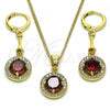 Oro Laminado Earring and Pendant Adult Set, Gold Filled Style with Garnet Cubic Zirconia and White Micro Pave, Polished, Golden Finish, 10.387.0008