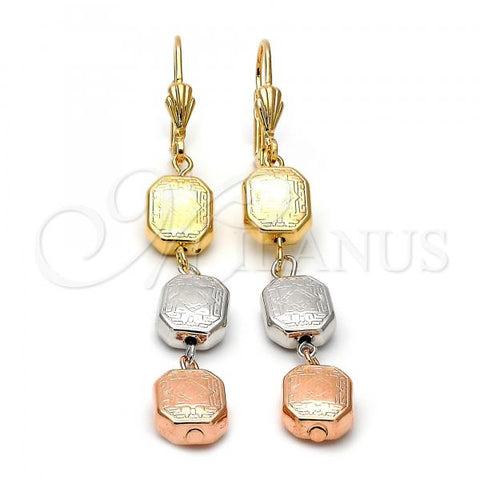 Oro Laminado Long Earring, Gold Filled Style Diamond Cutting Finish, Tricolor, 5.114.014