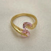 Oro Laminado Multi Stone Ring, Gold Filled Style Heart Design, with Pink Cubic Zirconia, Polished, Golden Finish, 01.284.0055