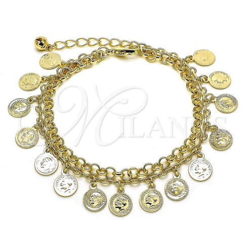 Oro Laminado Charm Bracelet, Gold Filled Style Rolo Design, Polished, Golden Finish, 03.331.0229.08