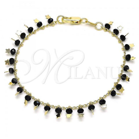 Oro Laminado Charm Bracelet, Gold Filled Style Star Design, with Black Crystal, Polished, Golden Finish, 03.169.0007.1.08