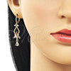 Oro Laminado Long Earring, Gold Filled Style Flower and Teardrop Design, with Multicolor Cubic Zirconia, Polished, Golden Finish, 02.323.0099