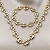 Oro Laminado Necklace and Bracelet, Gold Filled Style Puff Mariner Design, Polished, Golden Finish, 06.63.0309