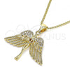 Oro Laminado Pendant Necklace, Gold Filled Style Angel Design, with White Micro Pave, Polished, Golden Finish, 04.342.0016.20