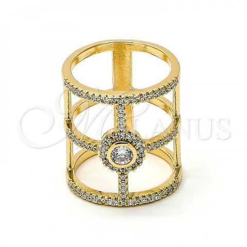 Oro Laminado Multi Stone Ring, Gold Filled Style with White Micro Pave and White Cubic Zirconia, Polished, Golden Finish, 01.155.0037.06 (Size 6)
