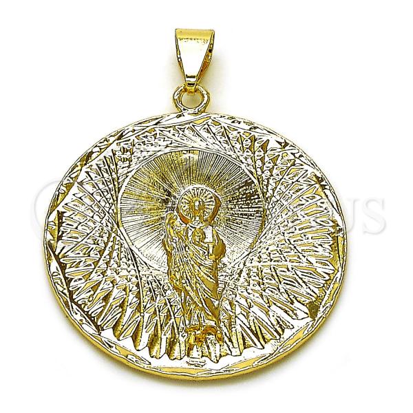 Oro Laminado Religious Pendant, Gold Filled Style San Judas Design, Diamond Cutting Finish, Golden Finish, 05.213.0150
