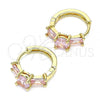 Oro Laminado Huggie Hoop, Gold Filled Style with Pink Cubic Zirconia, Polished, Golden Finish, 02.210.0651.4.15