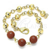 Oro Laminado Fancy Bracelet, Gold Filled Style Ball Design, Diamond Cutting Finish, Golden Finish, 03.63.2224.3.08