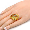 Oro Laminado Multi Stone Ring, Gold Filled Style Chunky Design, with White Crystal, Polished, Golden Finish, 01.241.0010.09 (Size 9)