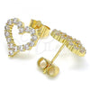 Oro Laminado Stud Earring, Gold Filled Style Heart Design, with White Micro Pave, Polished, Golden Finish, 02.156.0499