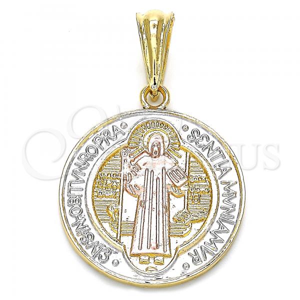 Oro Laminado Religious Pendant, Gold Filled Style San Benito Design, Polished, Tricolor, 05.351.0011.1