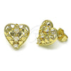 Oro Laminado Stud Earring, Gold Filled Style Heart Design, with White Cubic Zirconia, Polished, Golden Finish, 02.411.0010