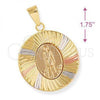 Oro Laminado Religious Pendant, Gold Filled Style San Lazaro Design, Diamond Cutting Finish, Tricolor, 5.196.024