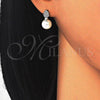 Sterling Silver Stud Earring, Teardrop Design, with Ivory Pearl and White Micro Pave, Polished, Rhodium Finish, 02.186.0072