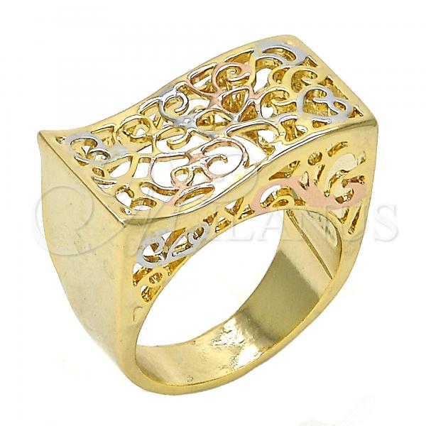 Oro Laminado Elegant Ring, Gold Filled Style Polished, Tricolor, 01.100.0010.08 (Size 8)