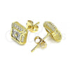 Oro Laminado Stud Earring, Gold Filled Style with White Cubic Zirconia and White Micro Pave, Polished, Golden Finish, 02.342.0154