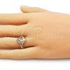 Oro Laminado Multi Stone Ring, Gold Filled Style Dolphin and Heart Design, with White Cubic Zirconia, Polished, Golden Finish, 01.310.0044