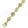 Oro Laminado Fancy Bracelet, Gold Filled Style Puff Mariner Design, with White Micro Pave, Polished, Golden Finish, 04.63.1407.08