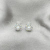 Sterling Silver Stud Earring, Flower Design, with White Crystal, Polished, Silver Finish, 02.406.0018.03