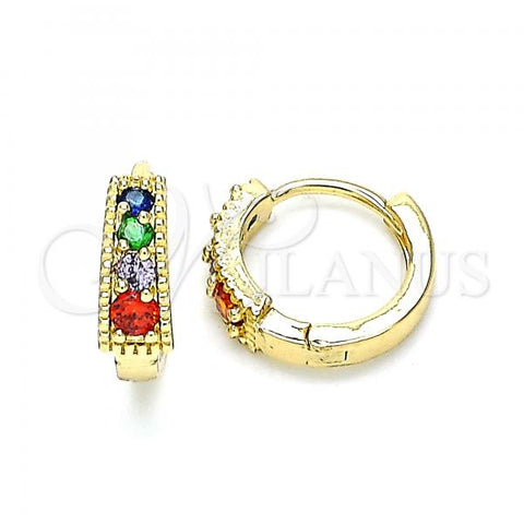 Oro Laminado Huggie Hoop, Gold Filled Style with Multicolor Cubic Zirconia, Polished, Golden Finish, 02.210.0639.4.12