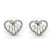 Rhodium Plated Stud Earring, Heart Design, with Crystal Swarovski Crystals and White Crystal, Polished, Rhodium Finish, 02.26.0141.1