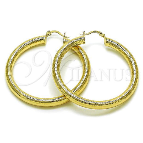 Oro Laminado Large Hoop, Gold Filled Style Hollow Design, Diamond Cutting Finish, Golden Finish, 02.213.0767.50