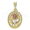 Oro Laminado Fancy Pendant, Gold Filled Style Flower Design, Polished, Tricolor, 05.351.0132.1