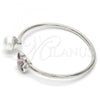 Rhodium Plated Individual Bangle, Butterfly Design, with Amethyst Swarovski Crystals and Ivory Pearl, Polished, Rhodium Finish, 07.239.0005.7 (03 MM Thickness, One size fits all)