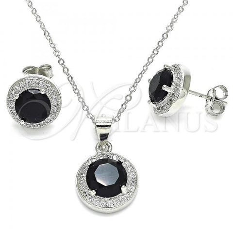 Sterling Silver Earring and Pendant Adult Set, with Black Cubic Zirconia and White Micro Pave, Polished, Rhodium Finish, 10.175.0074.4