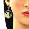 Oro Laminado Dangle Earring, Gold Filled Style Guadalupe and Evil Eye Design, Polished, Golden Finish, 02.351.0099