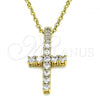 Oro Laminado Religious Pendant, Gold Filled Style Cross Design, with White Micro Pave, Polished, Golden Finish, 05.102.0037