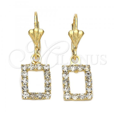 Oro Laminado Dangle Earring, Gold Filled Style with  Cubic Zirconia, Diamond Cutting Finish, Golden Finish, 5.125.015