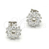 Sterling Silver Stud Earring, Flower Design, with White Cubic Zirconia, Polished, Rhodium Finish, 02.175.0103