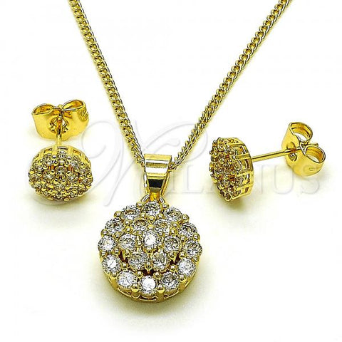Oro Laminado Earring and Pendant Adult Set, Gold Filled Style with White Micro Pave, Polished, Golden Finish, 10.344.0009
