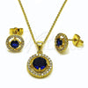 Oro Laminado Earring and Pendant Adult Set, Gold Filled Style Cluster Design, with Sapphire Blue and White Cubic Zirconia, Polished, Golden Finish, 10.156.0540.2