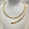 Oro Laminado Necklace and Bracelet, Gold Filled Style Diamond Cutting Finish, Tricolor, 06.102.0010