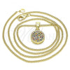 Oro Laminado Pendant Necklace, Gold Filled Style with Multicolor Micro Pave, Polished, Golden Finish, 04.156.0339.3.20